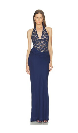 Lina Halter Draped Maxi Dress in Navy | Revolve Clothing (Global)