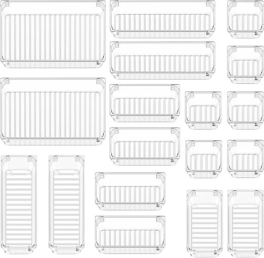 Puroma 18Pcs Drawer Organizer Set 4-size Versatile Vanity and Bathroom Drawer Organizers, Clear P... | Amazon (US)