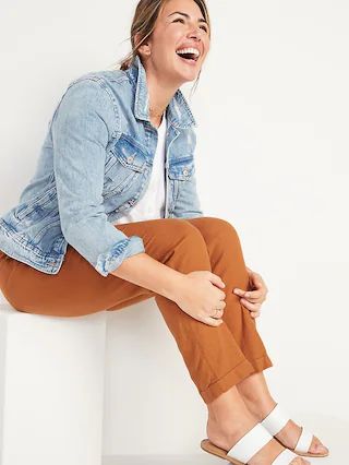 High-Waisted Linen-Blend Straight Cropped Pants for Women | Old Navy (US)