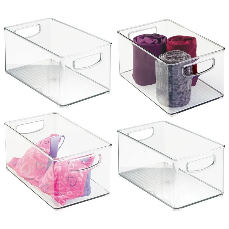 mDesign Plastic Home Closet Storage Organizer Bin with Handles - 4 Pack - Clear | Walmart (US)