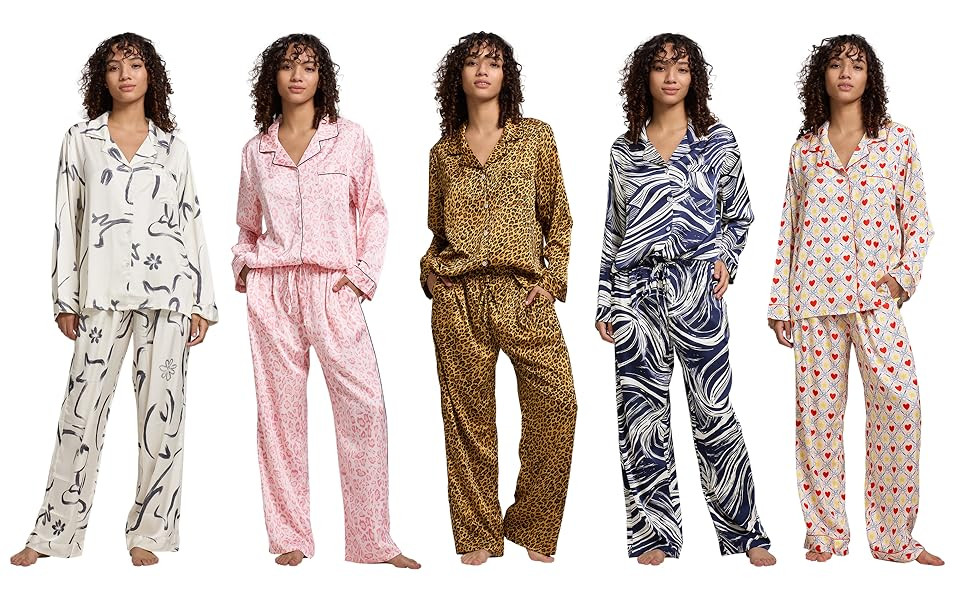 YiNi LuLu Womens Silk Satin Pajamas Set Button Down 2 Piece Pjs Long Sleeve Oversized Sleepwear w... | Amazon (US)