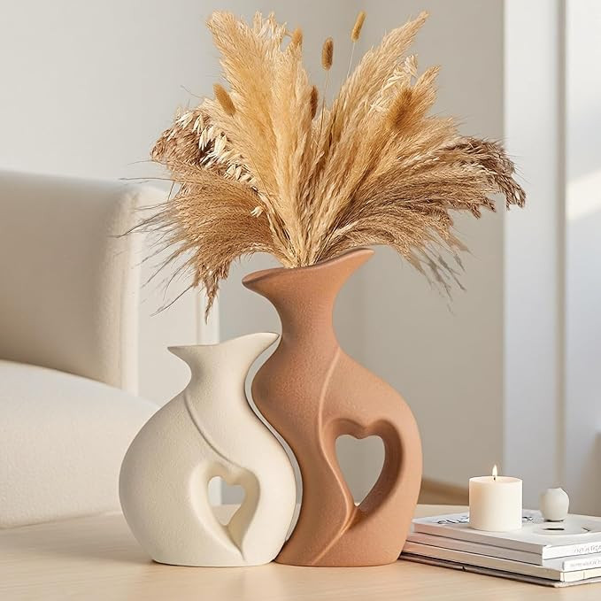 Beige and Brown Vases for Decor,Nordic Ceramic Vase Set of 2,Modern Vases Home Decor for Table Ce... | Amazon (US)