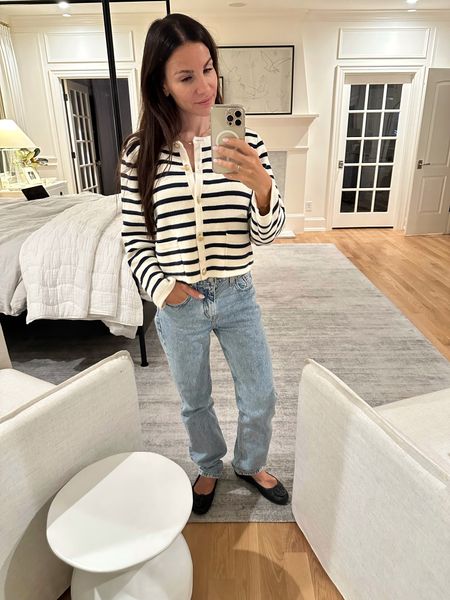 Emilie patch-pocket sweater lady jacket 
Cardigan. Did a medium  in  sweater its very oversized. Jeans run big go down a size

#LTKfindsunder50 #LTKstyletip