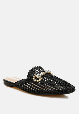 Womens Roboma Metallic Woven Diamante Mules | Macy's