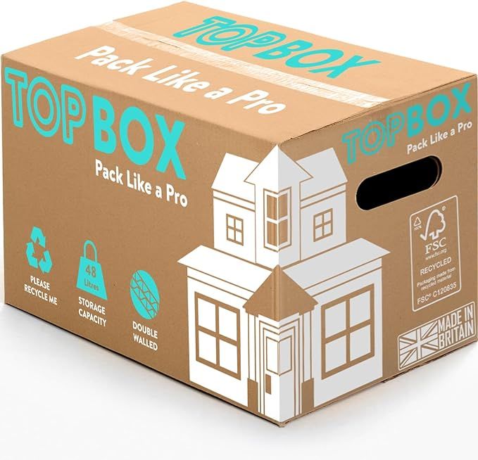 TOPBOX 10 Large Strong 48L Cardboard Boxes For Moving House - 53cm X 30cm X 30cm - Double Walled ... | Amazon (UK)