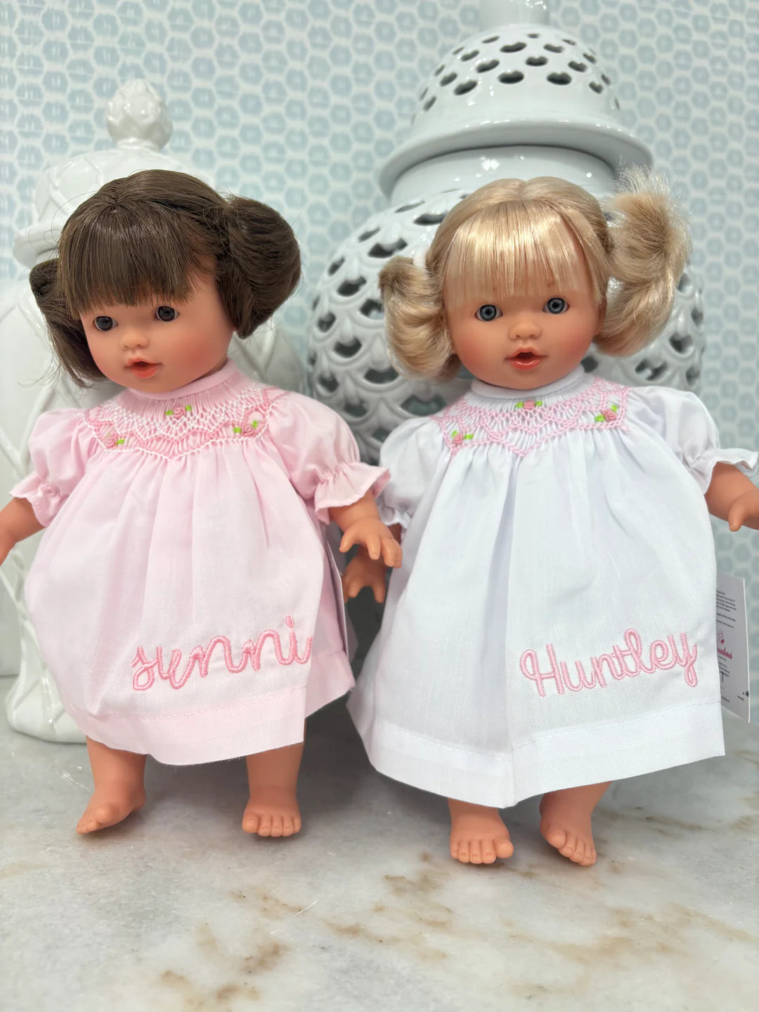 Rosalina White Dress 10" Carly Blonde Doll (Blue Eye Doll, Dress, and Embroidery) - ESD 11.15.25 | Hampton James Clothing