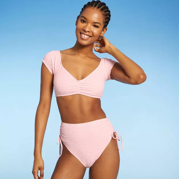 Women's Off the Shoulder Pucker Textured Top - Sea Angel Light Pink | Target