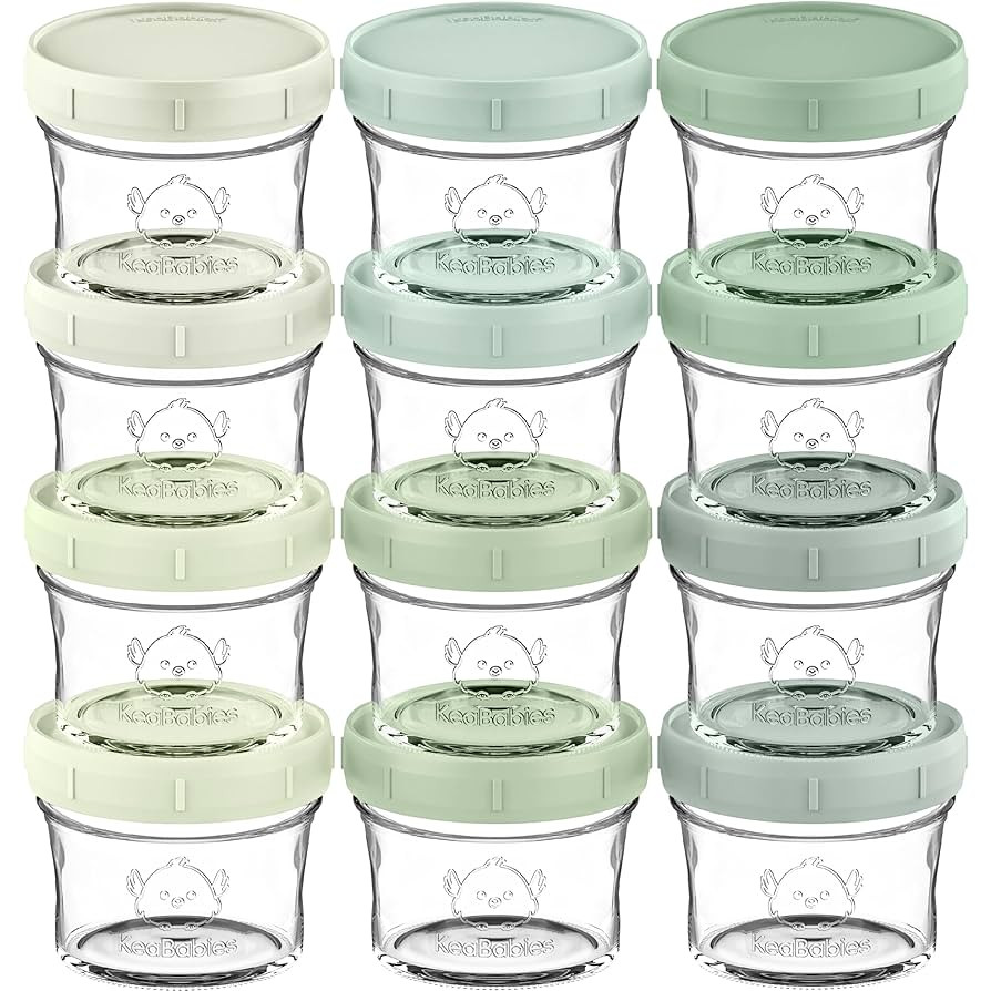 KeaBabies 12pk 4oz Glass Baby Food Containers with Lids - Leak-Proof, Microwavable Small Glass Jars, Baby Purees & Toddler Snack Storage Containers, BPA-Free, Dishwasher & Freezer Safe (Sage) | Amazon (US)