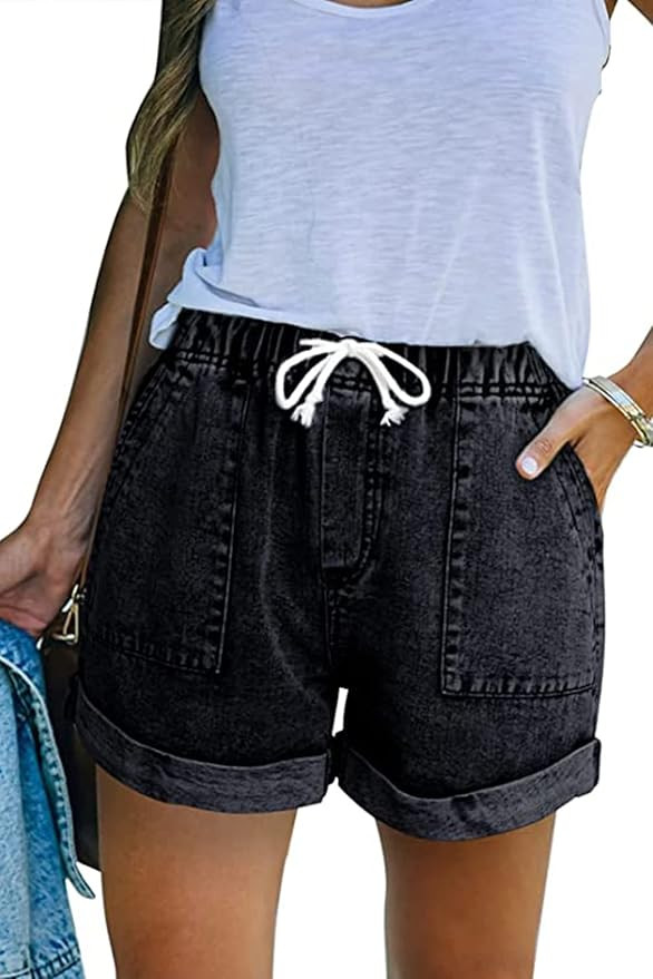 NEYOUQE Women's Casual Fashion Denim Shorts High Waisted Ripped Short Jeans Stretchy Drawstring E... | Amazon (US)