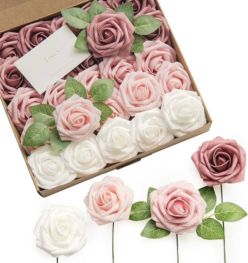 Ling's Moment Artificial Flowers, 25Pcs 3" Roses in Dusty Rose Shades, Realistic DIY Foam Floral ... | Amazon (US)