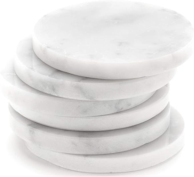 White Marble Stone Coasters for Drinks (100% Real Solid Marble), Set of 6, with Holder | Perfect ... | Amazon (US)