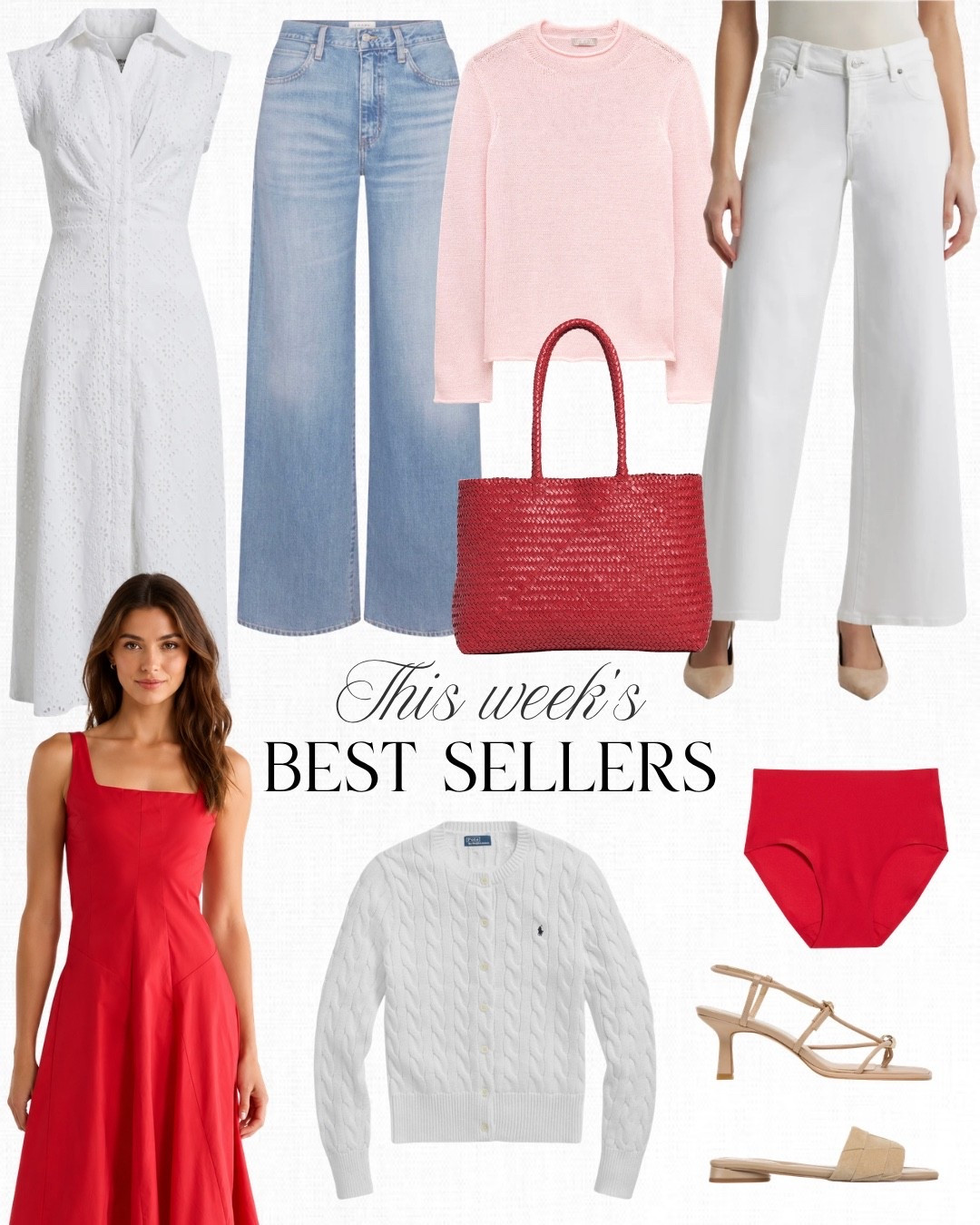 This eyelet midi dress is getting all the love and so much so, the blue color already sold out! My favorite way to elevate a dress is throwing a sweater over your shoulders. This red Staud dress would look so cute with this white cable-knit sweater over your shoulders.

#LTKdayinmylife #LTKootd #LTKgrwm
