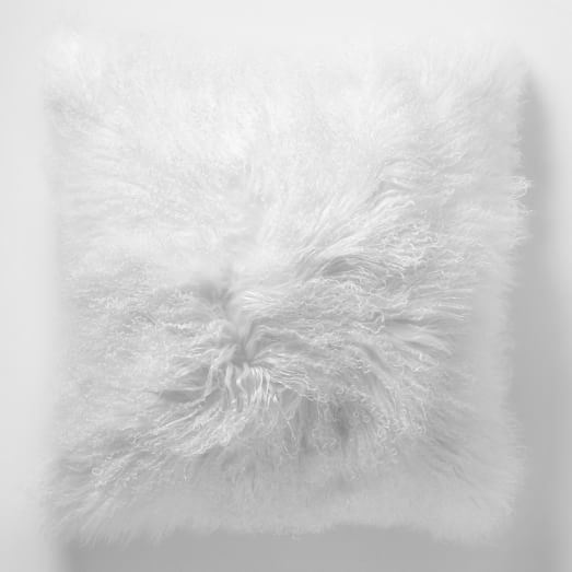 Mongolian Lamb Pillow Cover - Stone White (Square) | West Elm (US)