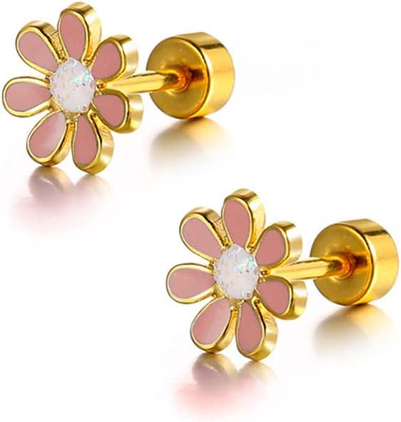 18G Cute Daisy Flower Stud Cartilage Earrings for Women Girls 14K Gold Plated Stainless Steel Ena... | Amazon (US)