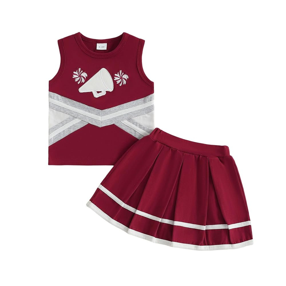 Toddler Baby Girl Cheerleader Outfit Shirt Tops Skirt Set Cheer Uniform Outfit Halloween Cheerlea... | Amazon (US)