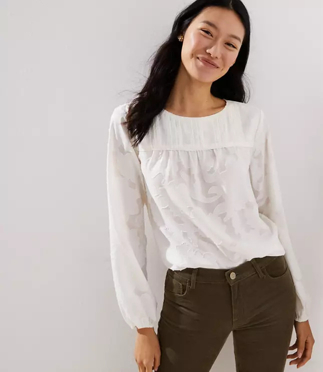 Floral Jacquard Pintucked Yoke Blouse | LOFT | LOFT
