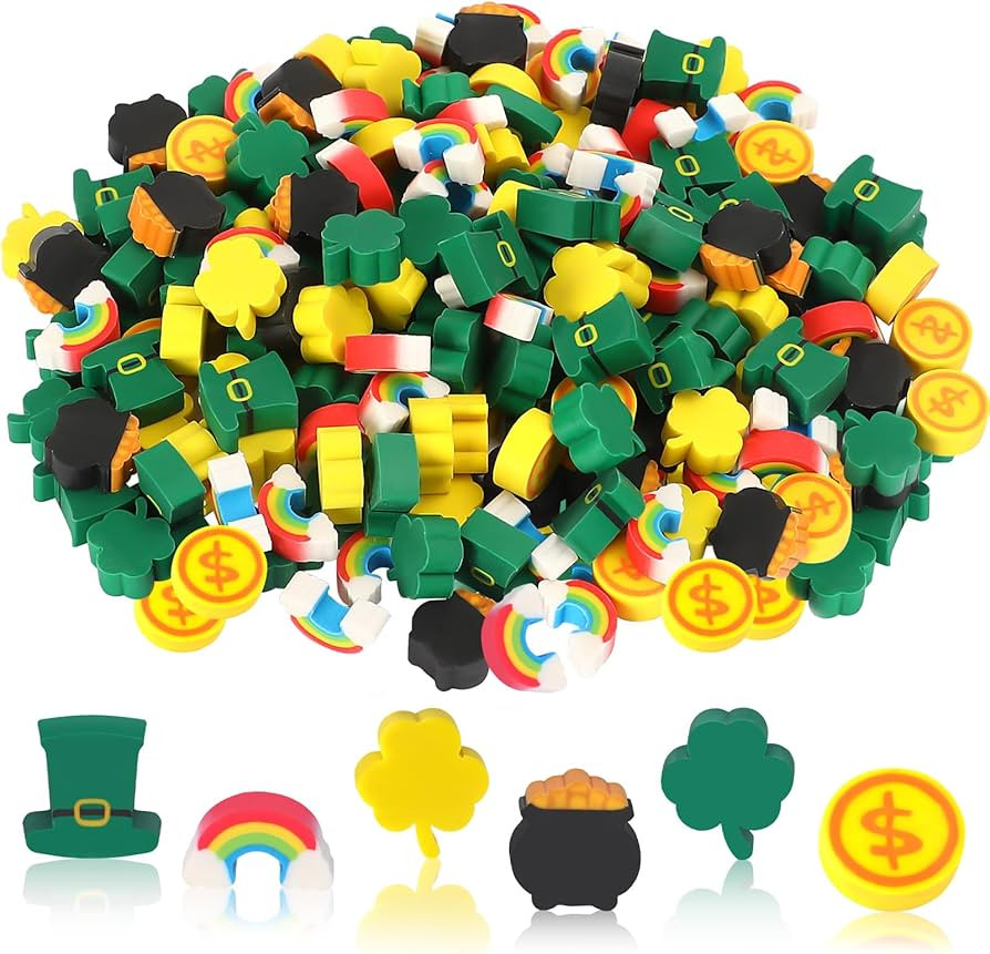JUNEBRUSHS Erasers for Kids, 150Pcs St. Patrick's Mini Erasers Cute Pencil Erasers Shamrocks Eras... | Amazon (US)