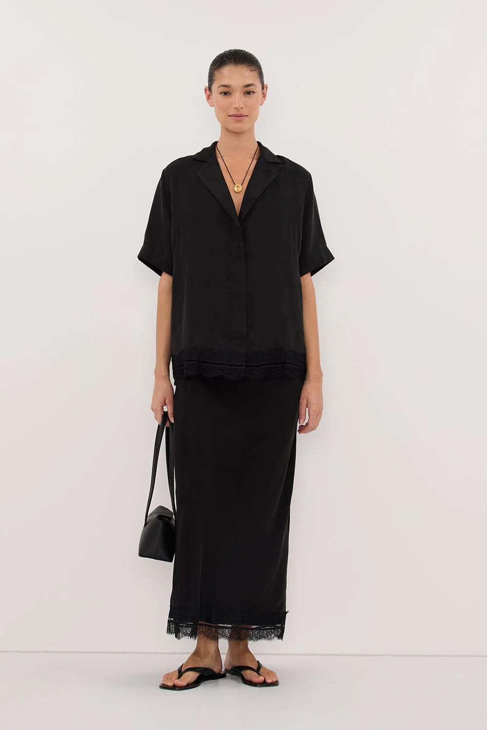 ANDREA BLACK CUPRO MIDI SKIRT | DISSH