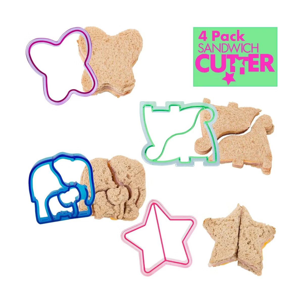 Bentology Sandwich Cutters, 4 Pack- Butterfly, Star, Dinosaur & Elephant- Cute Bread Crust & Cook... | Target