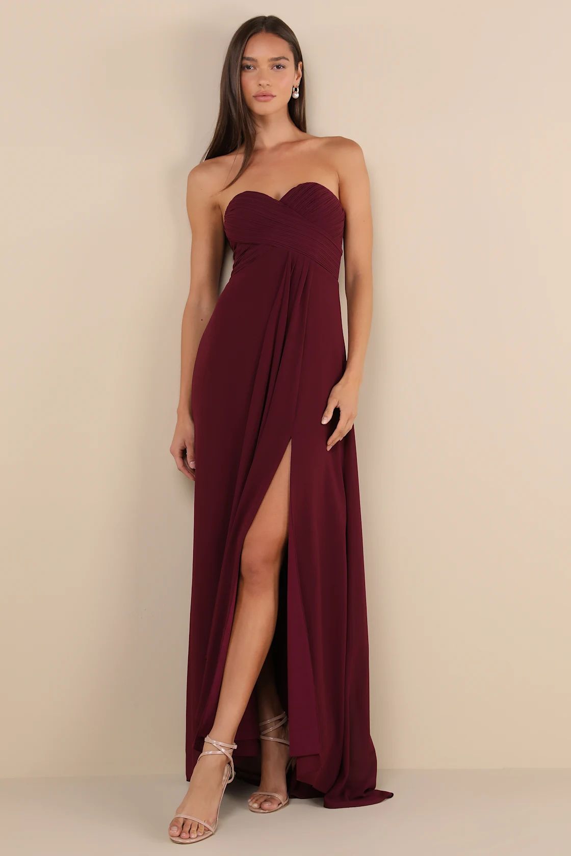 Splendid Aura Plum Purple Chiffon Pleated Strapless Maxi Dress | Lulus