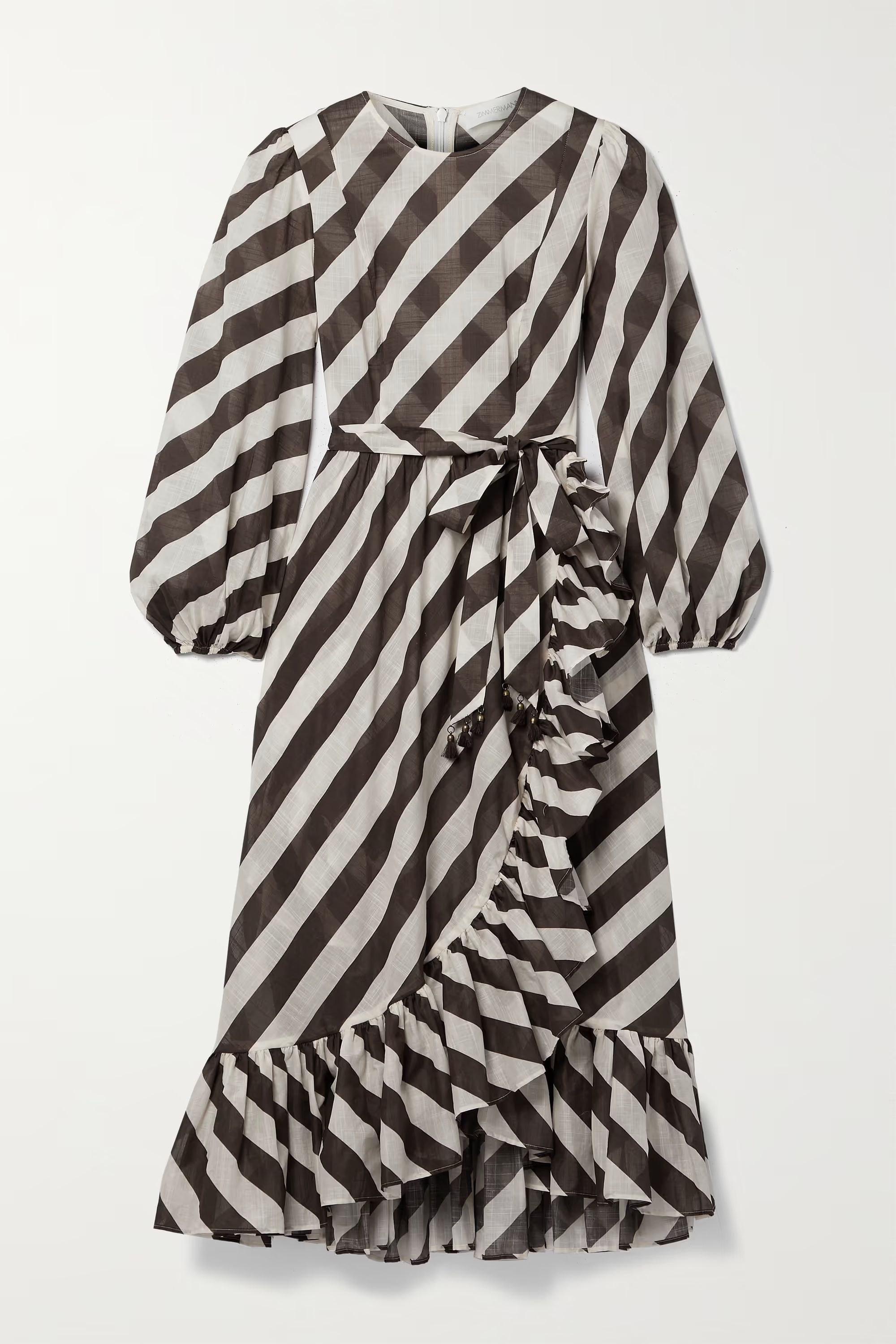 Lulu belted asymmetric ruffled striped cotton-voile dress | NET-A-PORTER (US)