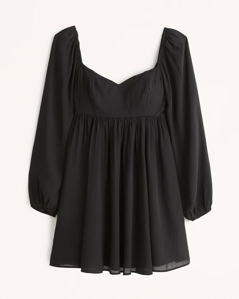 Long-Sleeve Babydoll Mini Dress Black Dress Dresses Fall Outfits 2022 Abercrombie Dress | Abercrombie & Fitch (US)