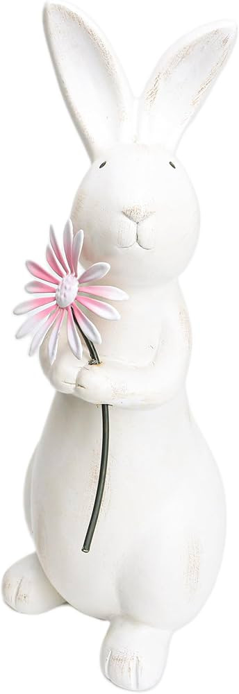 Spring Easter Decorations, 13.2" Distressed Resin Easter Bunny with Pink Flower, Easter Gifts, Fa... | Amazon (US)