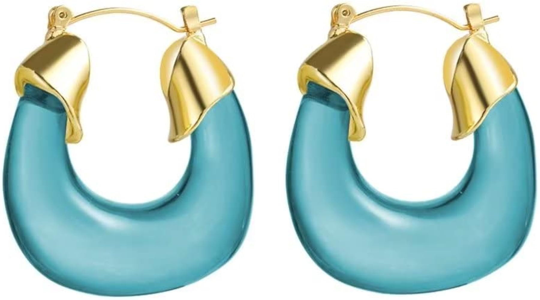 Acrylic Hoop Earrings for Women Gold Plated Geometric Resin Minimalist Clear Brown Chunky Hoops E... | Amazon (US)