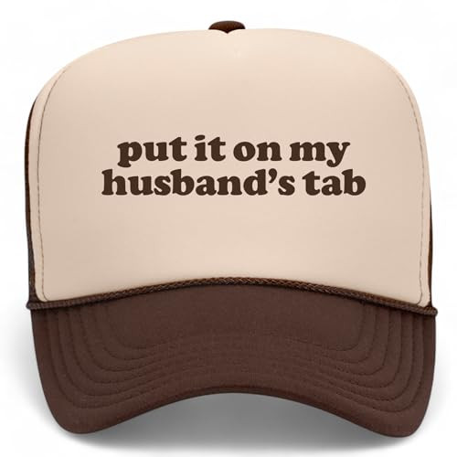 Put It On My Husband's Tab Trucker Hat | Cowboy Funny Western Howdy Cute | Premium Mesh Foam Snapback Hat for Men & Women (US, Alpha, One Size, Brown/Tan) | Amazon (US)