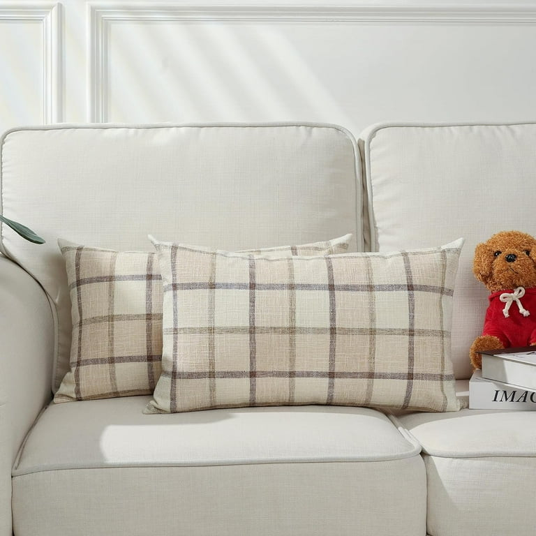 Pack of 2 Fall Lumbar Linen Buffalo Check Throw Pillow Covers Autumn Farmhouse Plaid Cushion Cove... | Walmart (US)