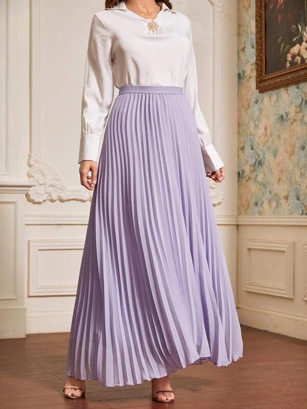 SHEIN Solid Pleated Maxi Skirt | SHEIN
