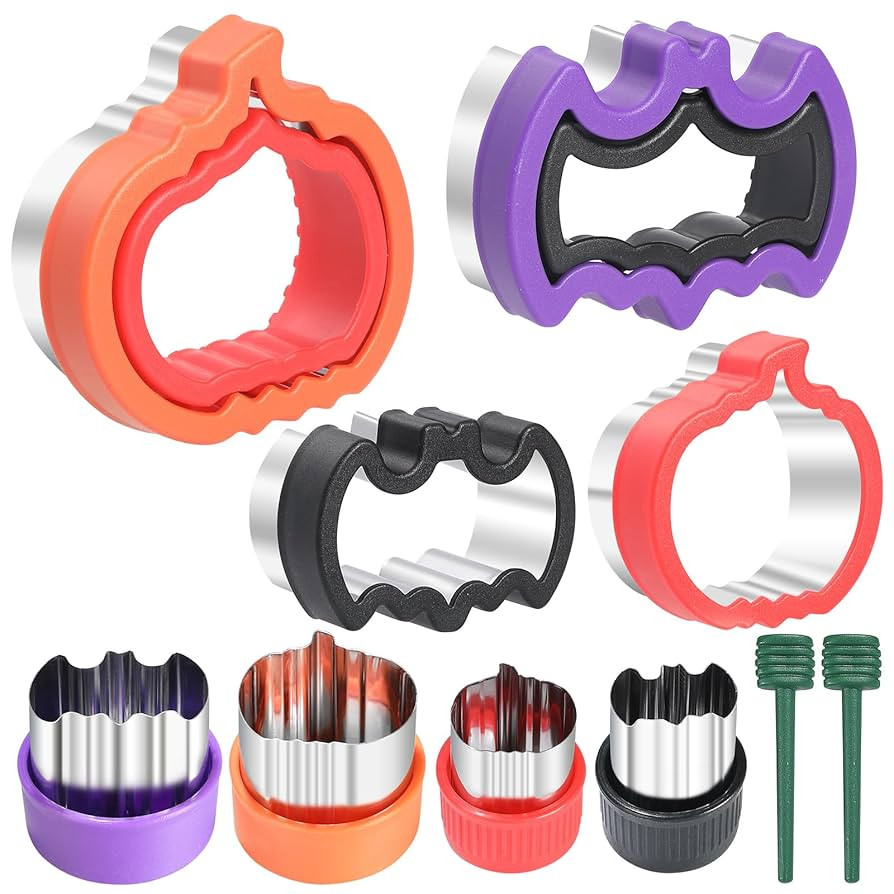 Halloween Cookie Cutters Shapes,Pumpkin and bat shapes，Stainless Steel Biscuit Cutters -Sandwic... | Amazon (US)