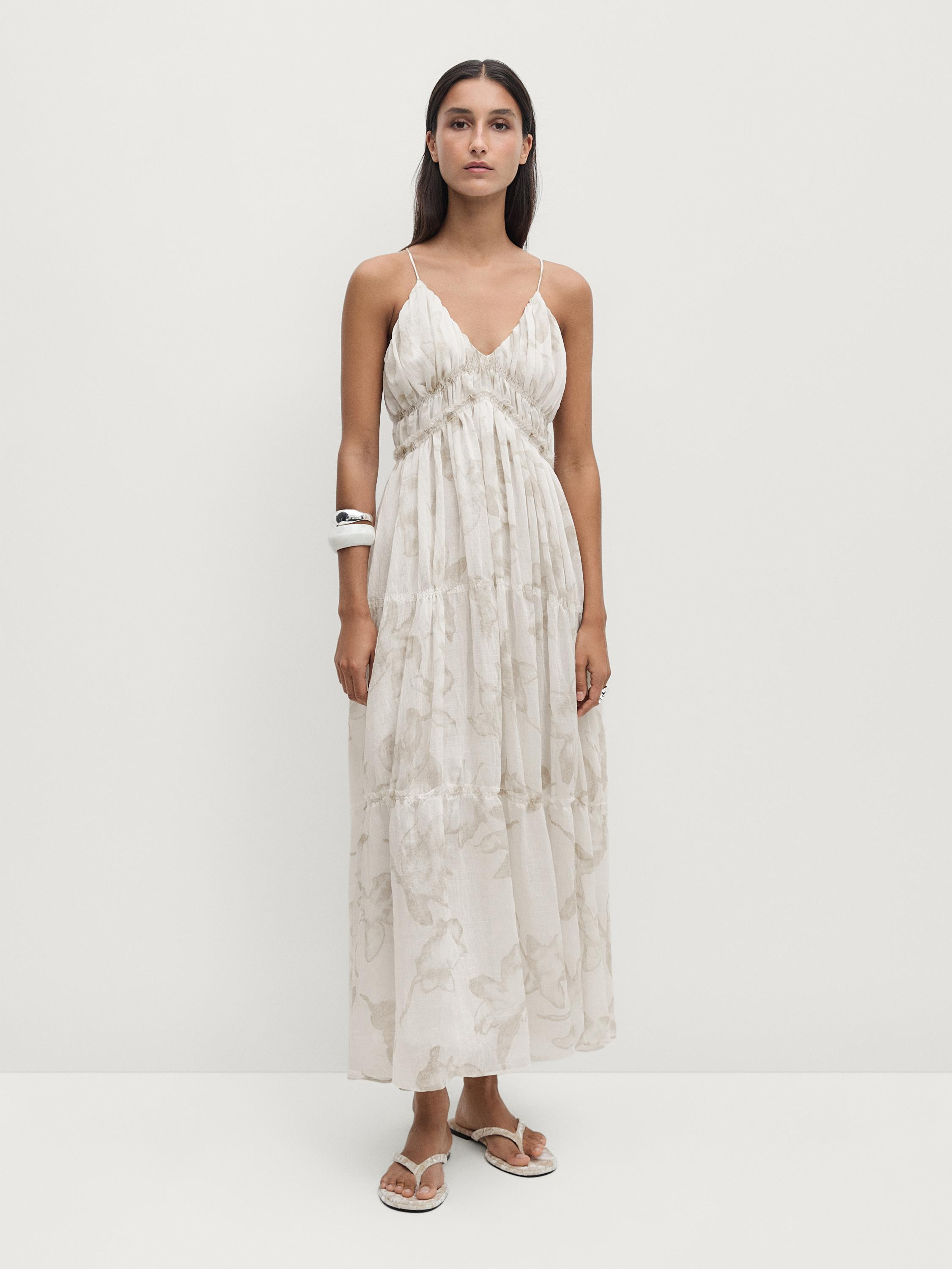 Strappy midi dress with gathering | Massimo Dutti US