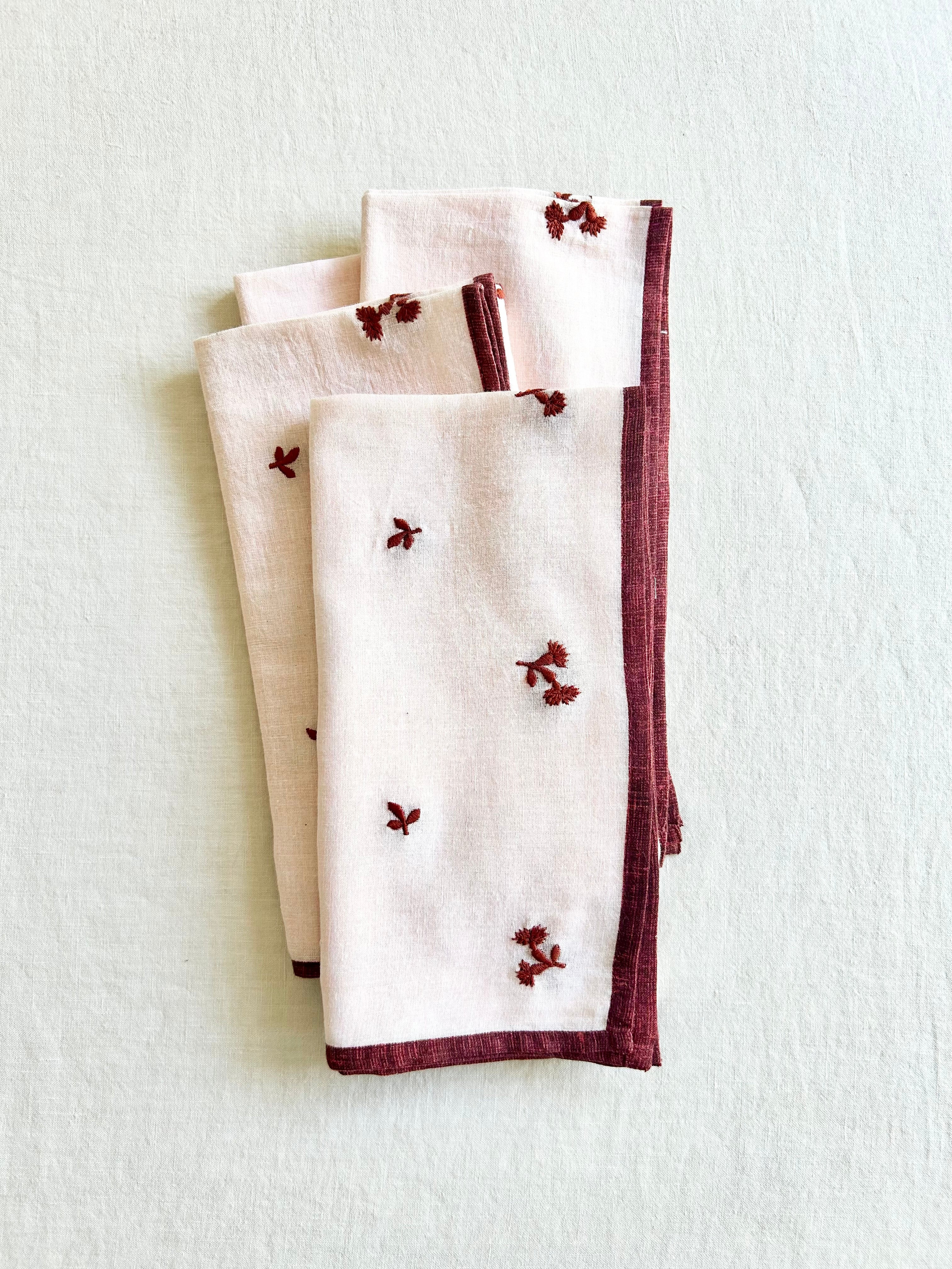 Louisa Embroidered Napkins - Burgundy | the ARK elements