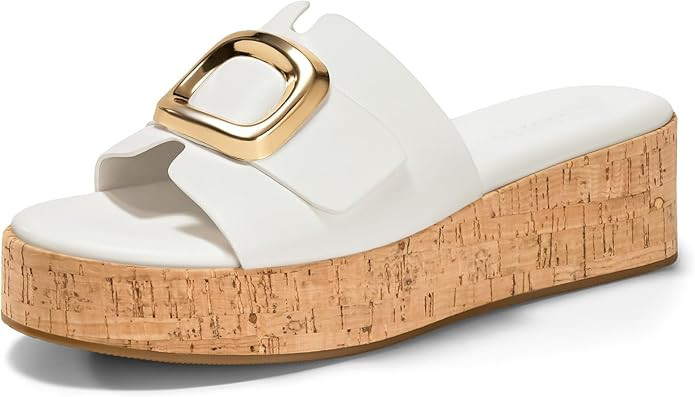 Coutgo Womens Platform Sandals Cork Beach Slip on Wedges Metal Buckle Slides Open Toe Summer Shoe... | Amazon (US)