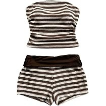 GORGLITTER Women's 2 Piece Matching Sets Beach Vacation Crochet Strapless Striped Tube Tops Shorts Birthday Outfits | Amazon (US)
