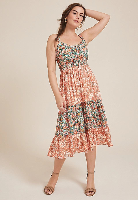 Bare Floral Patchwork Midi Dress | Maurices