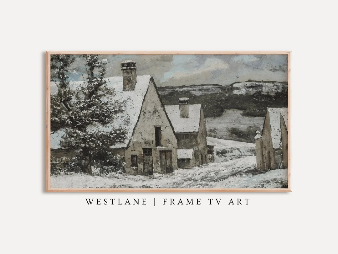 Samsung Frame TV Art Winter Village Painting  Moody Vintage - Etsy | Etsy (US)