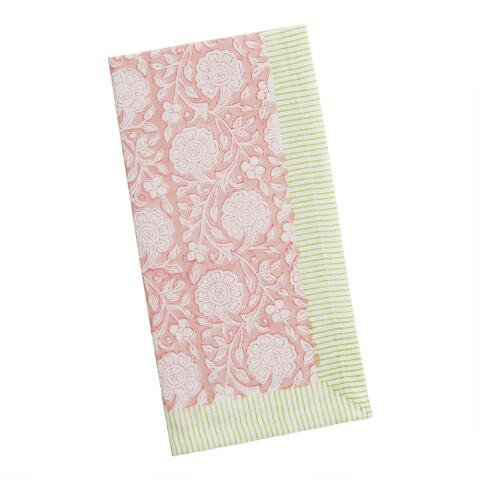 Green And Pink Block Print Napkin | World Market