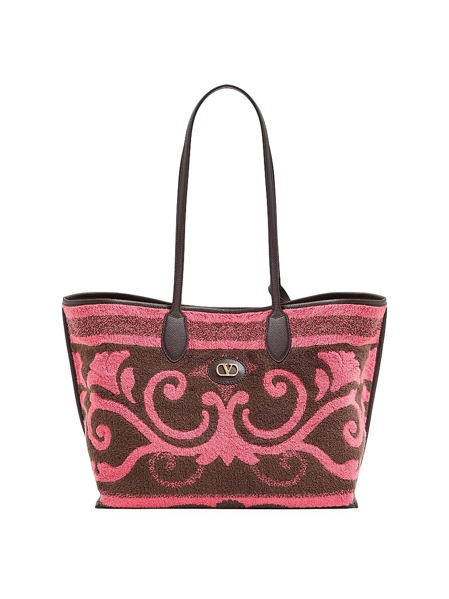 Valentino Women's Tote Bag in Terry Cloth - Coral Chocolate | Saks Fifth Avenue