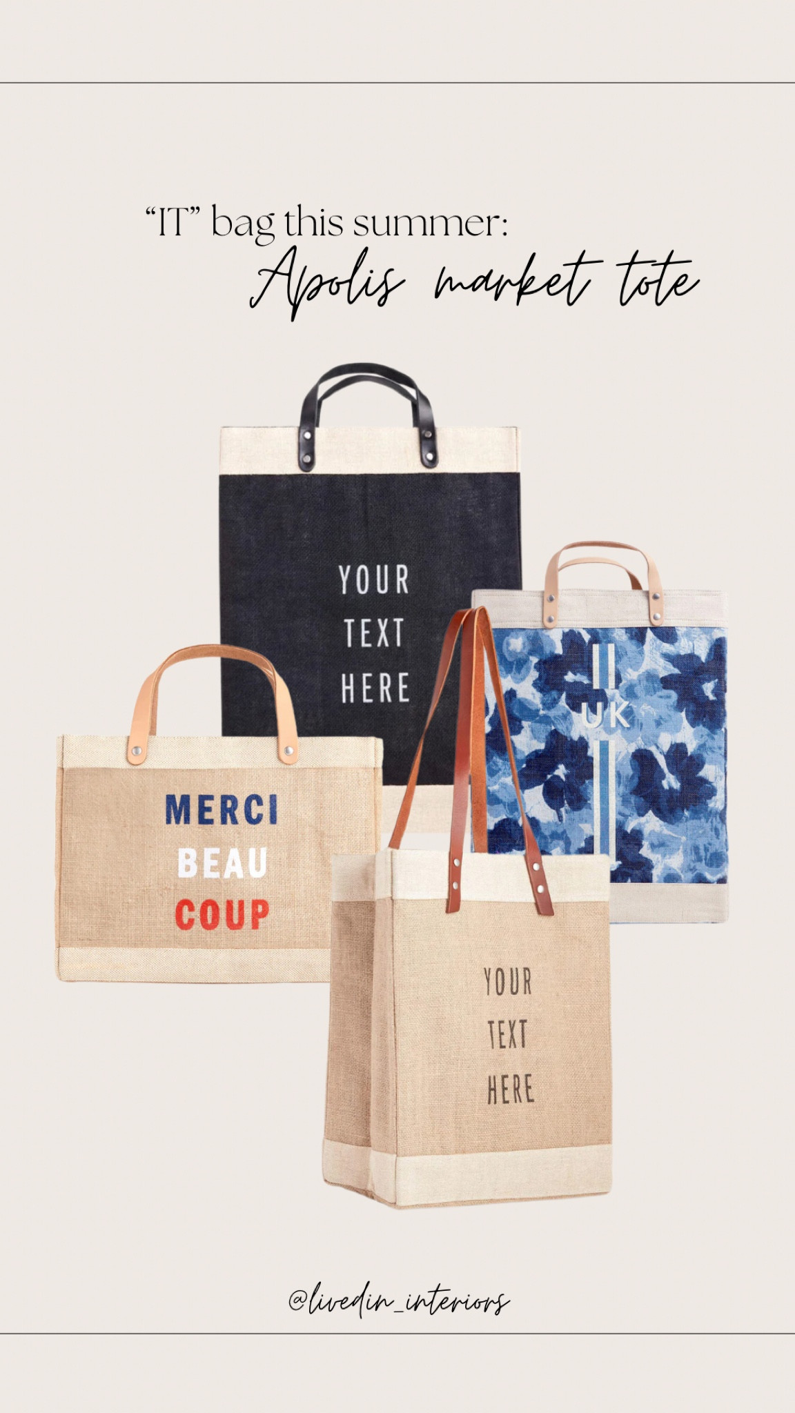 The best catch all bag this summer (and any season), the Apolis market bag. It’s personalizable and holds up to 100 pounds….buy today, ships tomorrow! [ad] 


#LTKfindsunder100 #LTKitbag #LTKtravel