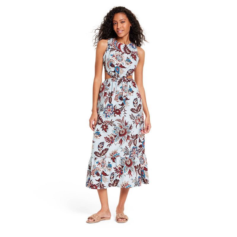 Women's Large Leafy Floral Print Cutout Maxi Dress - RHODE x Target Teal/Burgundy | Target