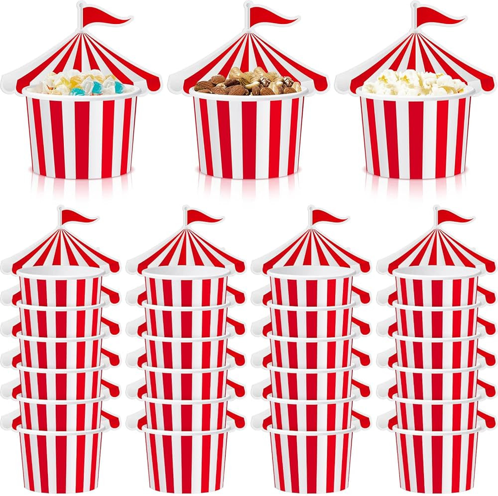 Carnival Party Circus Tent Ice Cream Cups 8 oz Paper Carnival Cup Red White Striped Snack Cups Yo... | Amazon (US)