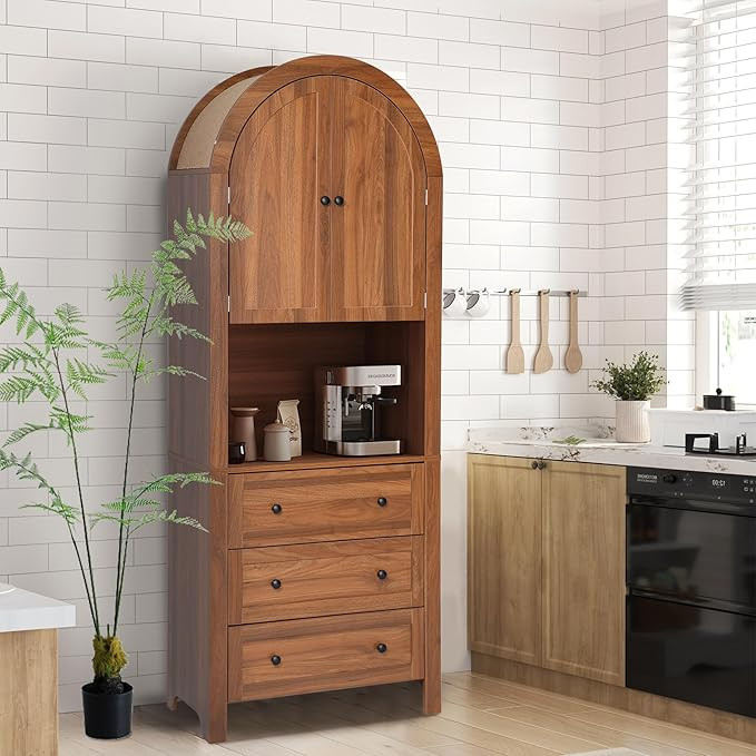 71” Tall Arched Storage Cabinet with Drawer,Farmhouse Arched Bookcase with Door,Freestanding Ar... | Amazon (US)