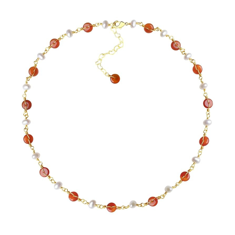 DAUMIER Freshwater Pearl Donut Red Agate Choker January Birthstone Jewelry Necklace for Women | Amazon (US)