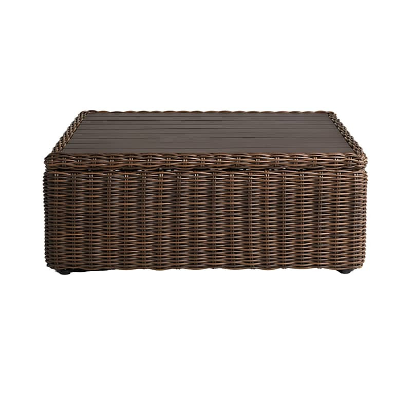 Espresso Wicker with Bronze Metal Top Storage Patio Coffee Table | At Home