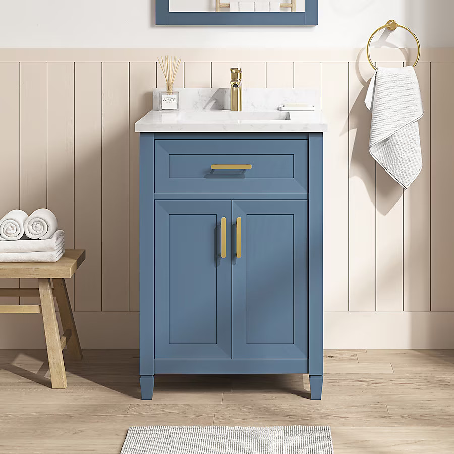 allen + roth Lancashire 24-in Chambray Undermount Single sink Bathroom Vanity with White Engineer... | Lowe's