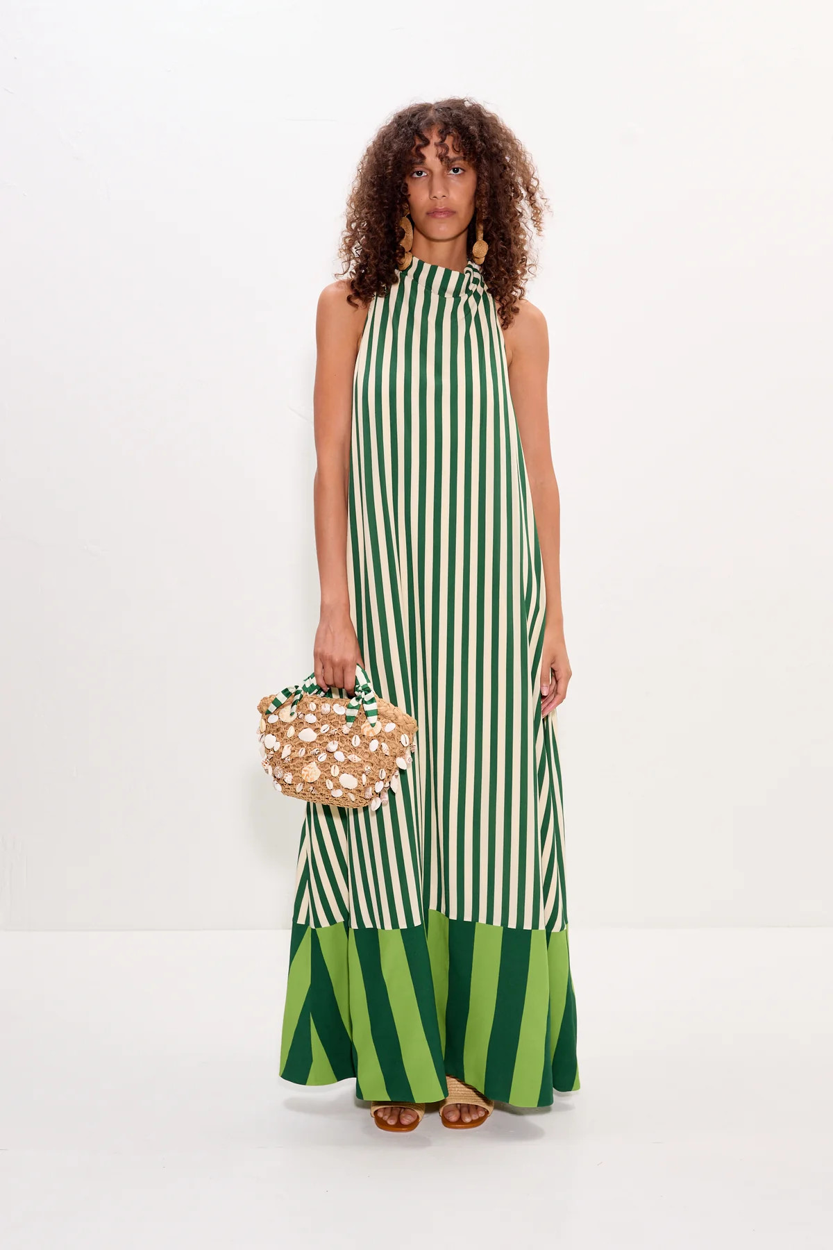 Mona Crepe Dress in Green Stripe Combo | Simon Miller