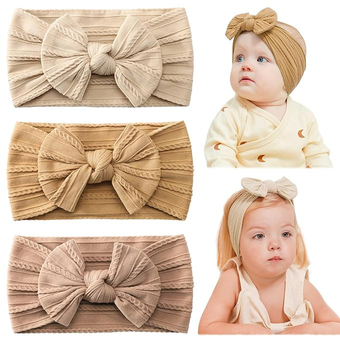 jollybows Baby Girl Headband Bows Nylon Head Wraps Newborn Hairbands Infant Toddler Hair Bow (2- ... | Amazon (US)