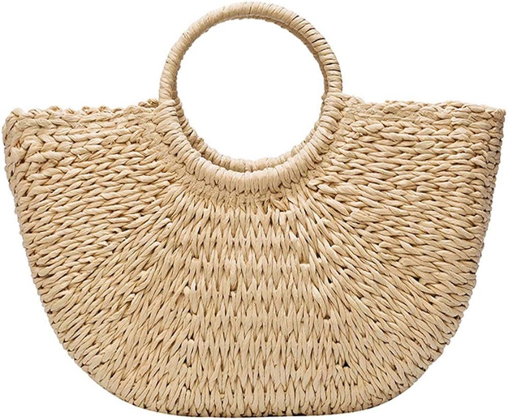 Straw Bags for Women Hand-woven Straw Large Purse Round Handle Ring Tote Hobo Summer Beach Rattan... | Amazon (US)
